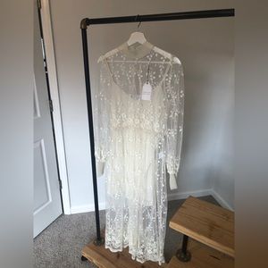 White floral embroidered illusion midi dress